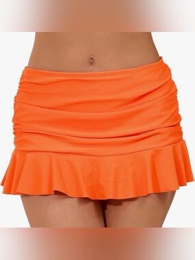 Halcurt Women's Orange Ruffled 
Swim Skirt Bikini Bottom Sz M nwt see photos